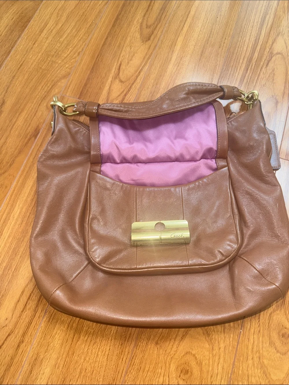 Coach Tan Leather Hobo with Gold-Tone Lock